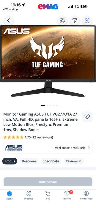 Monitor Gaming asus 27 inch