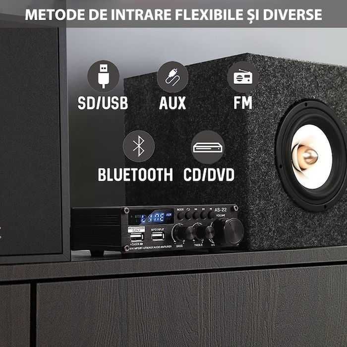 Amplificator audio bluetooth,300W,USB/RCA/AUX/FM,telecomanda ,nou