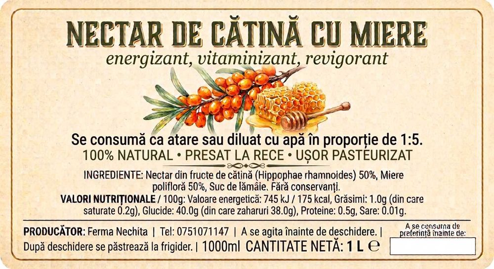 Vindem nectar de cătină cu miere, suc de măr cu cătină etc