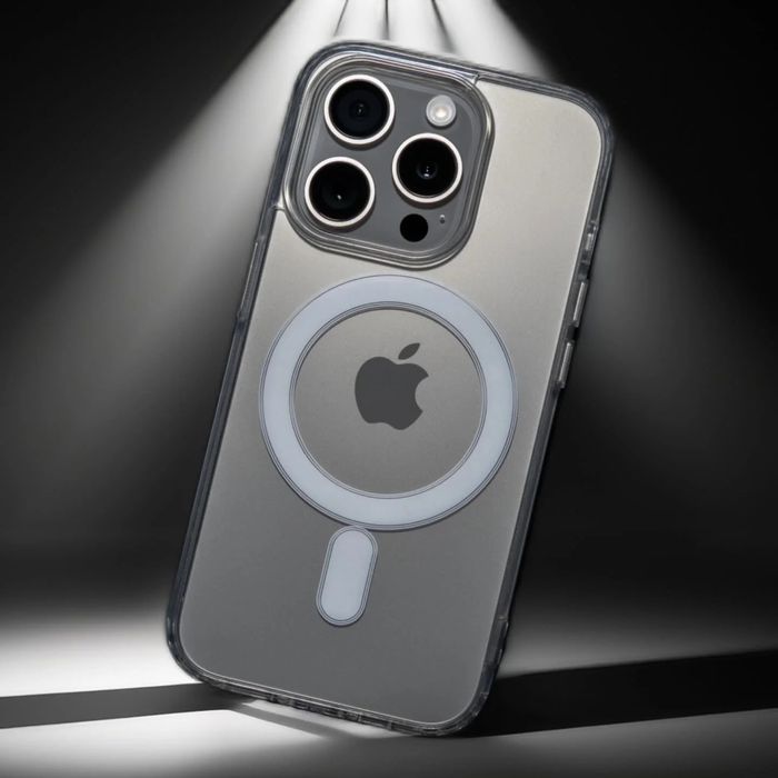 Промоционален пакет: Прозрачен Magsafe калъф + Кожен портфейл за гърба за iPhone 11/12/13/14/15/16/17 Mini, Plus, Air, Pro и Pro Max