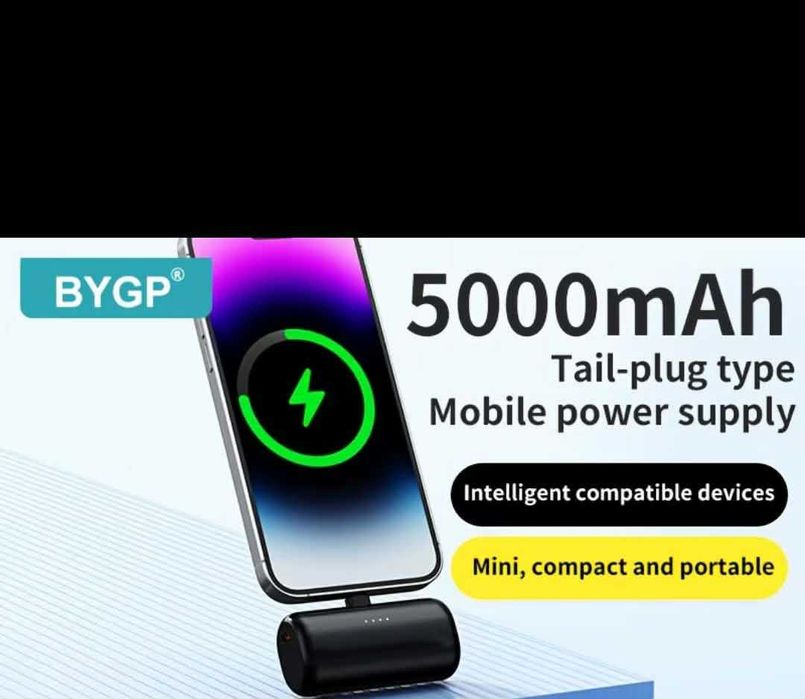 Mini-Baterie Externa de Buzunar, USB-C, , 5.000mAh, Negru