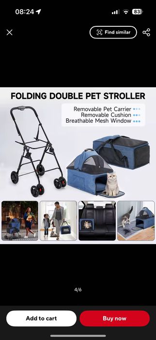 Cărucior pentru pisici și câini de companie detașabil cu două etaje