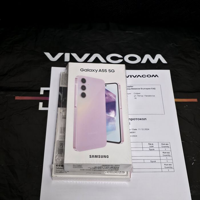 ***ЗАПЕЧАТАН 128GB Samsung A55 5G Гаранция Vivacom 2026 Lilac | Лилав