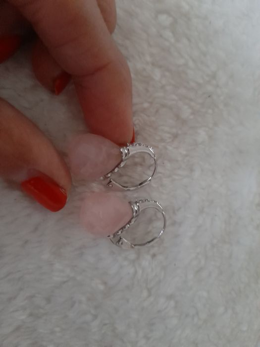 Обеци сребро,розов кварц