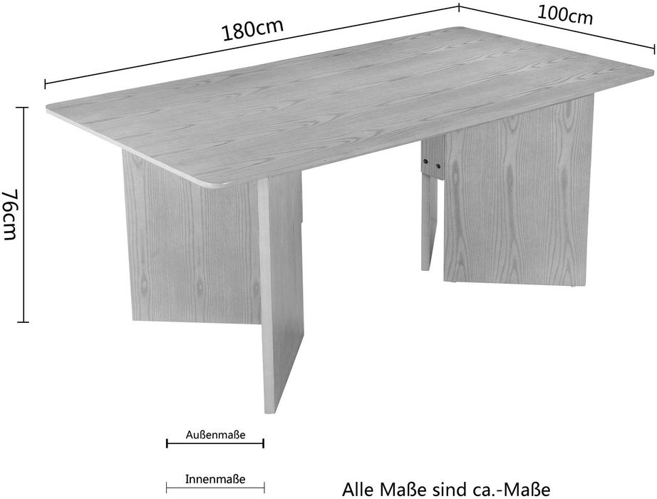 Masa MDF Charlotte, furnir frasin, 180 cm