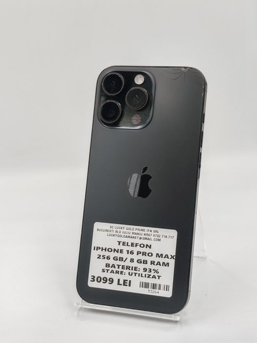 iPhone 16 Pro Max 256gb / 93% baterie fisurat spate Garanție! #53264