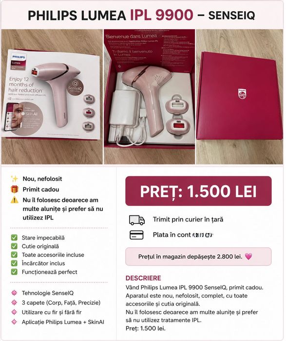 Philips Lumea IPL 9900 SenseIQ Nou Neutilizat