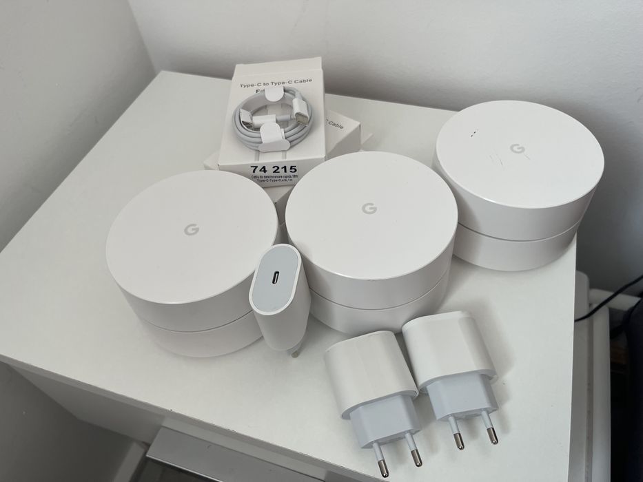 Router wifi Mesh Google AC 1304 set 3 buc + alimentare usb-c, cabluri