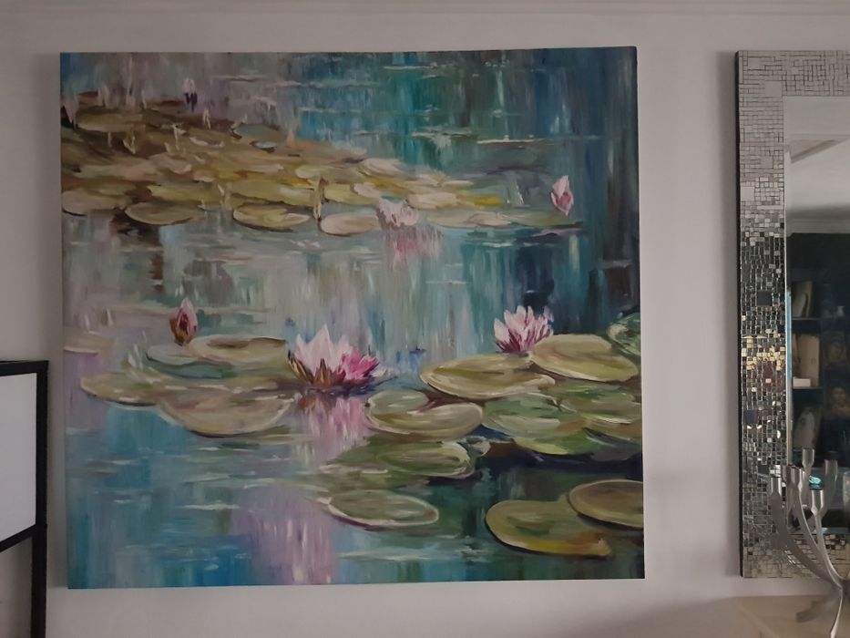 2 tablouri nuferi ulei pe pânză 120×L 130 cm