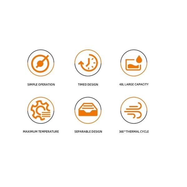 Cuptor electric 360°, Timer, Tuburi inox 304, 2000W, 48L, Roșu