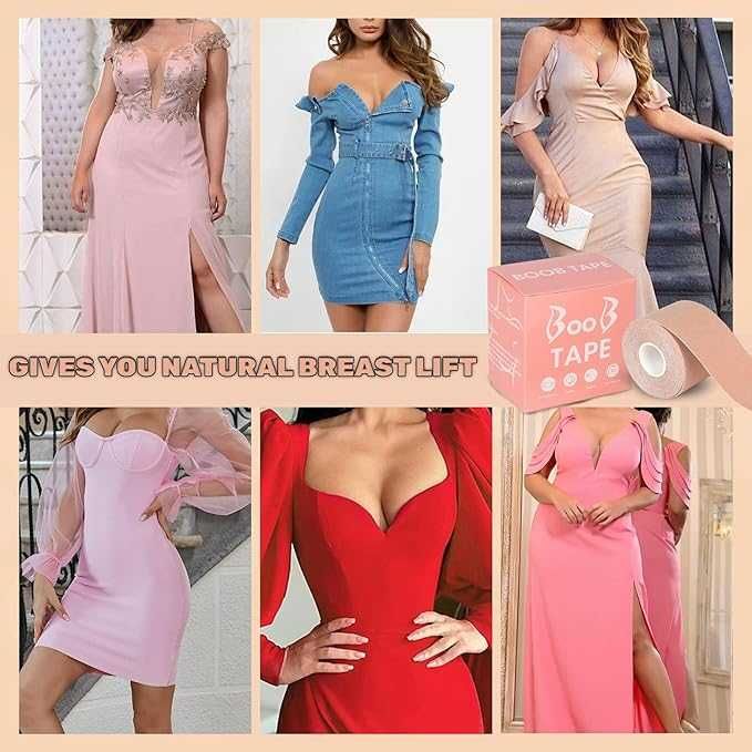 Banda adeziva pt. ridicarea bustului 5 m bej cu 10 protectii mamelon