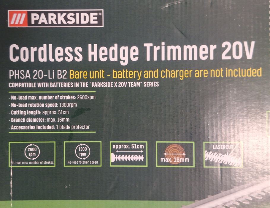 Акумулаторен тример на Парксайд 20В телескопичен храсторез на Parkside 20V