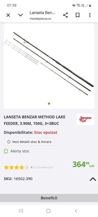 Combo feeder: lanseta benzar lake heavy 3.90m 150g, mulineta trabucco virtus 5000fa