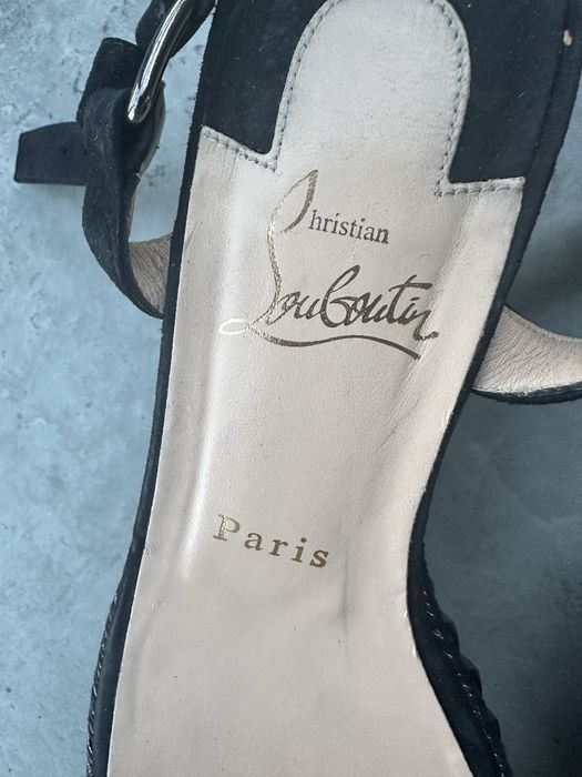 Дамски официални сандали обувки Christian Louboutin черни с камъни нисък ток