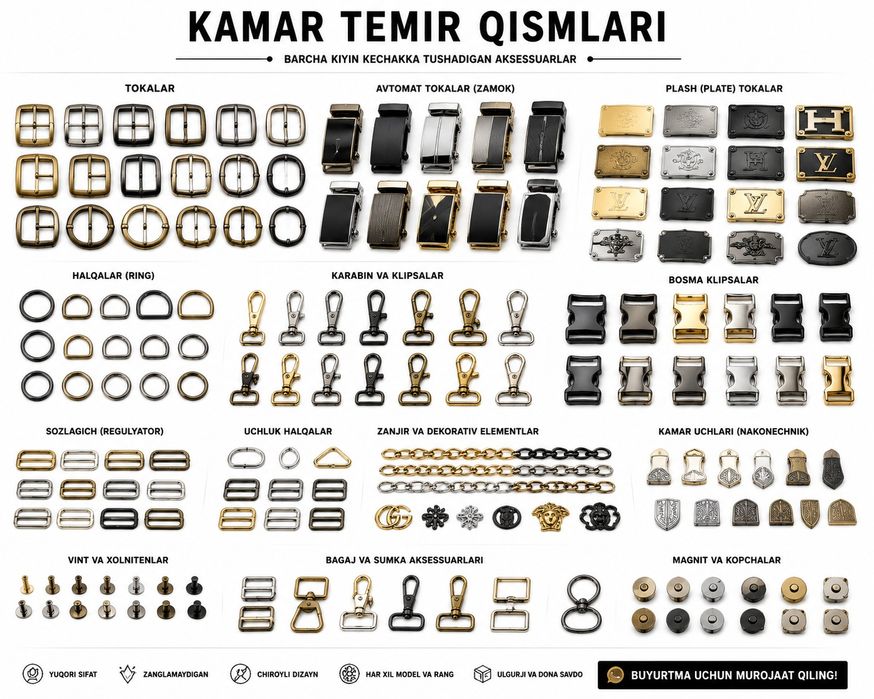 Sifatli,mustaxkam,zanglamaydigan kamarning temir qismlar