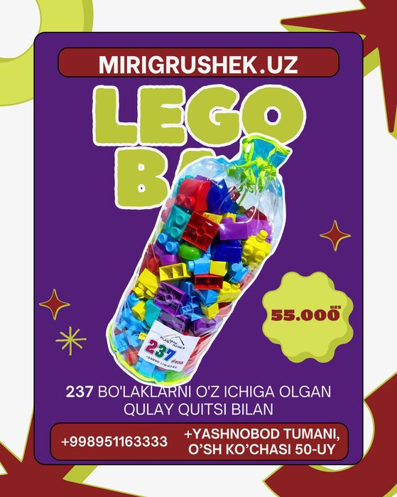 Lego barcha turdagi Biz naxt va perechisleniyaga donaga va optomga