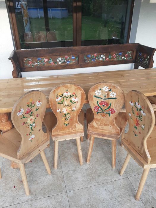 Mobilier terasa,  masa, set 6 scaune,  banca cu lada si banca simpla