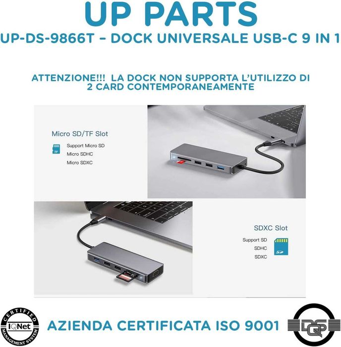 Нова проверена докинг станция UP PARTS usb-C хъб, UP-DS-9830K, 14 в 1