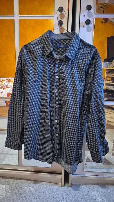 Cămașă bărbătească Don MenFashion Corner, negru cu gri și buline albe