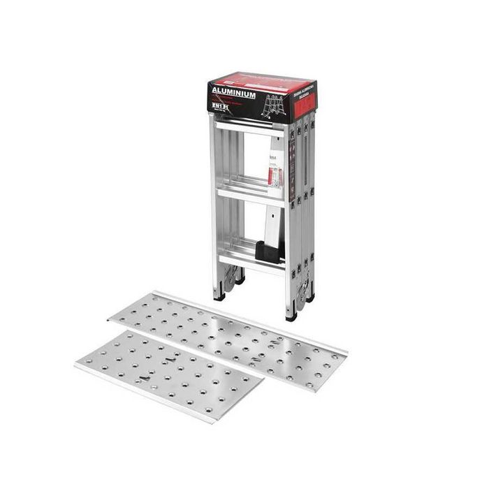 Scara aluminiu, cu platforma, articulata, 4 x 3 trepte, inaltime 3.39 m, 150 kg