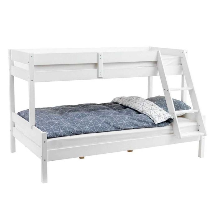 Двуетажно легло Transilvan, Александра, Масивно дърво, Височина 155 см, 80/120x200 см, Бяло