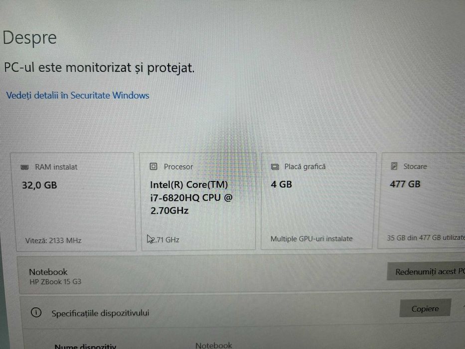 LAPTOP WORKSTATION Hp Zbook 15 g3/ I7 6820/32GB RAM/ssd512GB/video 4GB