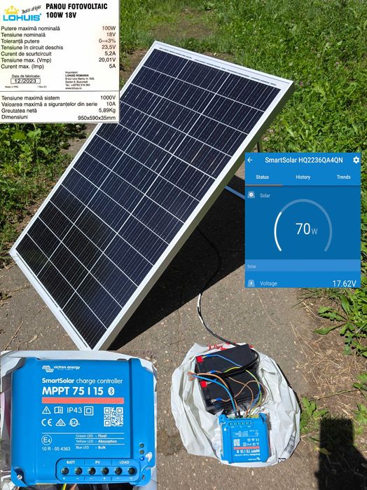 Sistem solar 200W cu charge controller baterii optional