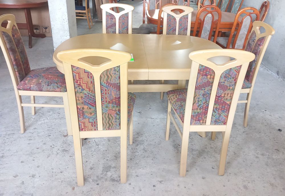 Комплект масивна разтегателна маса с 6 стола и много нива на разтягане