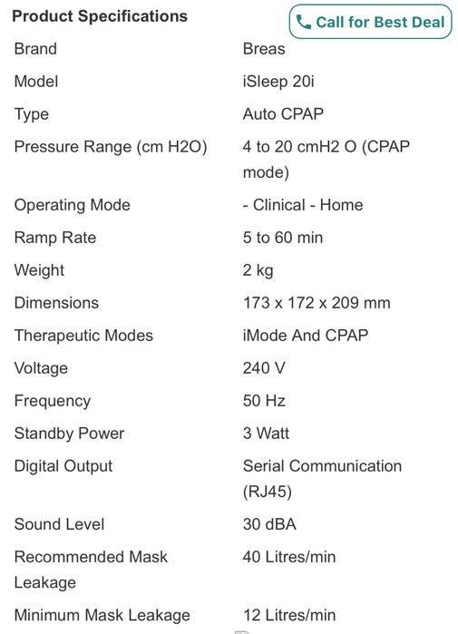 Breas iSleep 20i auto CPAP-апарат за сънна апнея