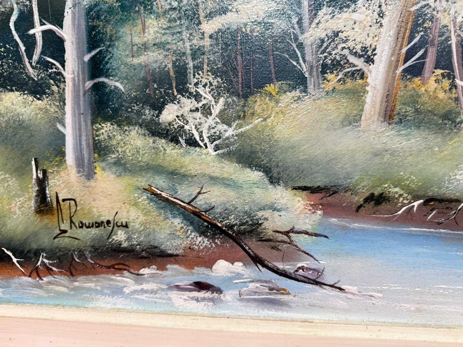 tablou pictat manual in ulei pe panza dim 56x41cm semnat cu rama ulei