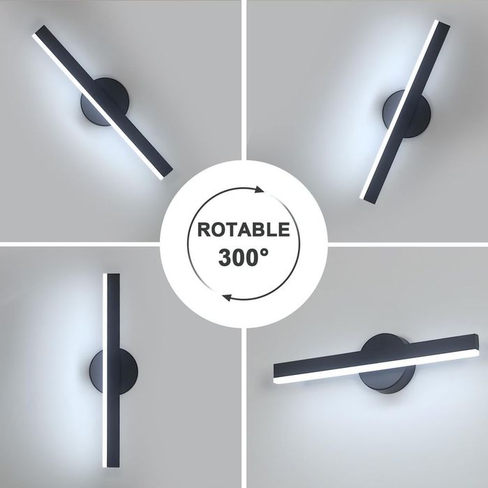 Aplica LED Baie Oglinda 12W Rotativa 38cm Neagra