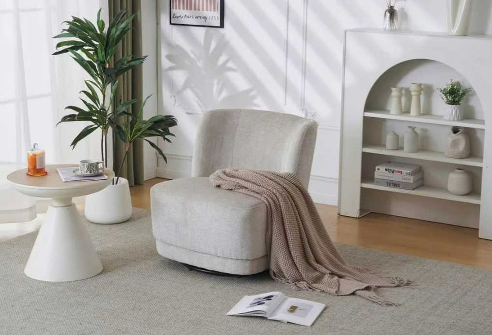 Fotoliu bej, rotativ, tip catifea