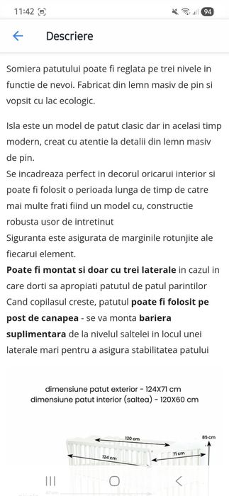 Pat pentru bebelusi prezintă 3 defecte jos la picioare