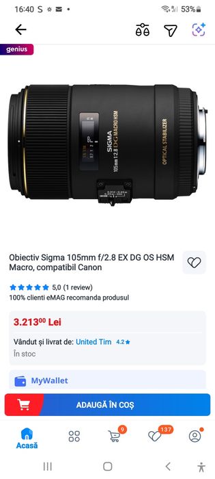 Obiectiv Sigma 105 mm