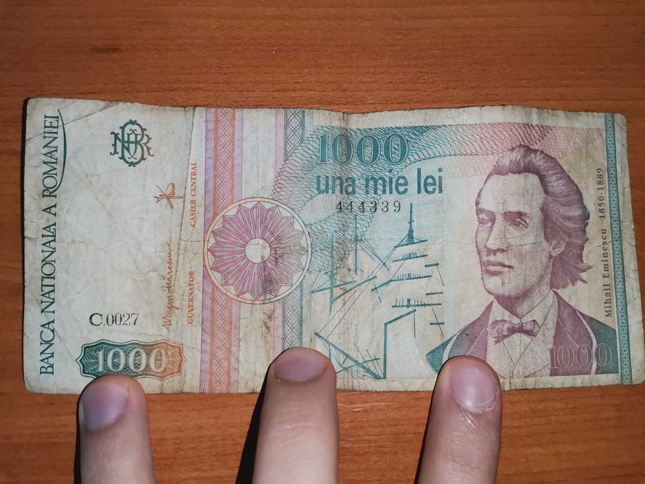 Bancnota 2000 de lei eclipsa, Brâncuși 500 lei 1992,Eminescu, colectie