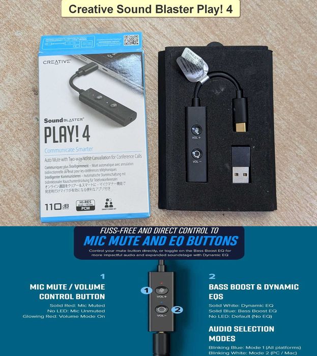 7 вида Creative външни USB звукови карти и DAC усилватели – Sound Blaster Play! 4 / G3 / G6 / GC7 / X4 / G8 / Creative Live! Audio A3 Разопаковани