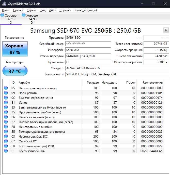 SSD Samsung SSD 870 EVO 250GB