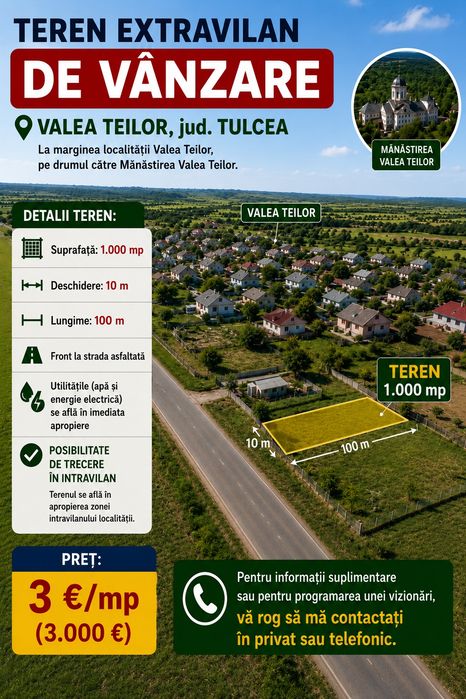 Teren de vânzare în Valea Teilor!