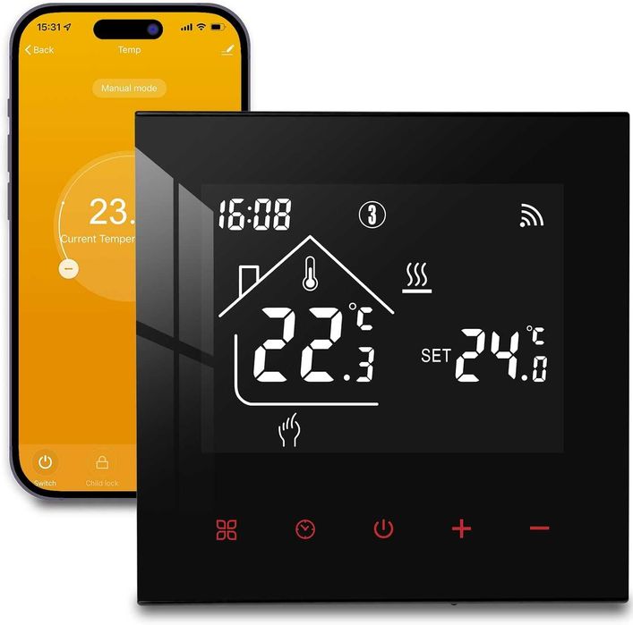 Termostat Beok WiFi,smart wireless inteligent încălzire prin pardoseală apă,boiler centrala termica,digital compatibil cu Alexa Google Home,3A,230V