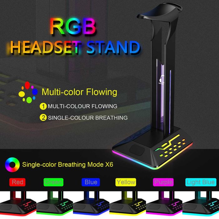 Suport casti gaming, Iluminare RGB, Design Premium, Negru