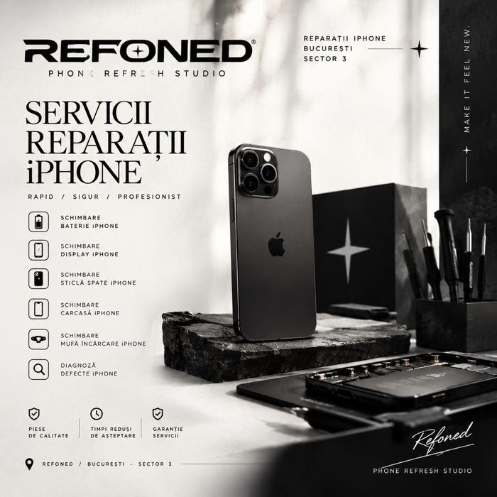 REFONED | Reparații iPhone București – Sector 3 | Baterii, Display-uri, Carcase, Sticla Spate