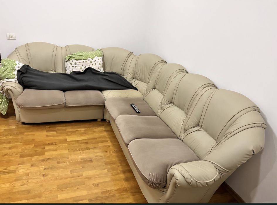 Canapea coltar din piele, extensibil+lada