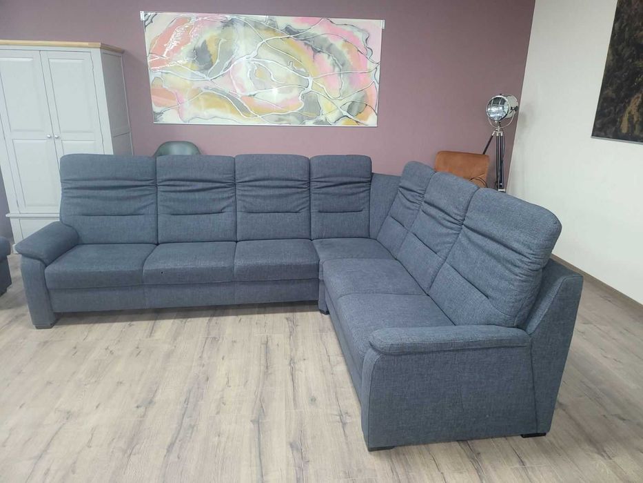 ПРОМОЦИЯ! Тъмно сив ъглов диван от плат и две табуретки POLIPOl