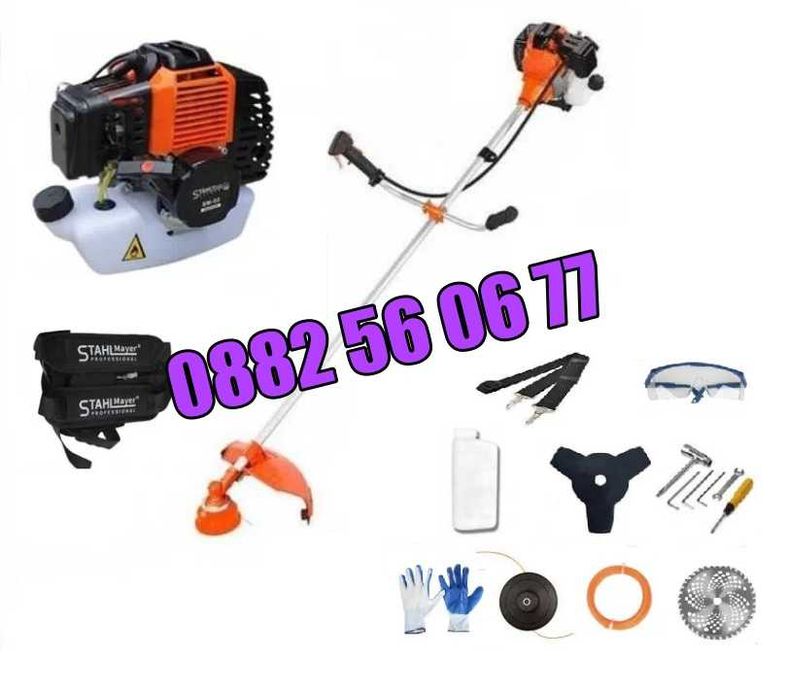 Четиритактов бензинов тример 74 куб., моторна косачка за трева + самар