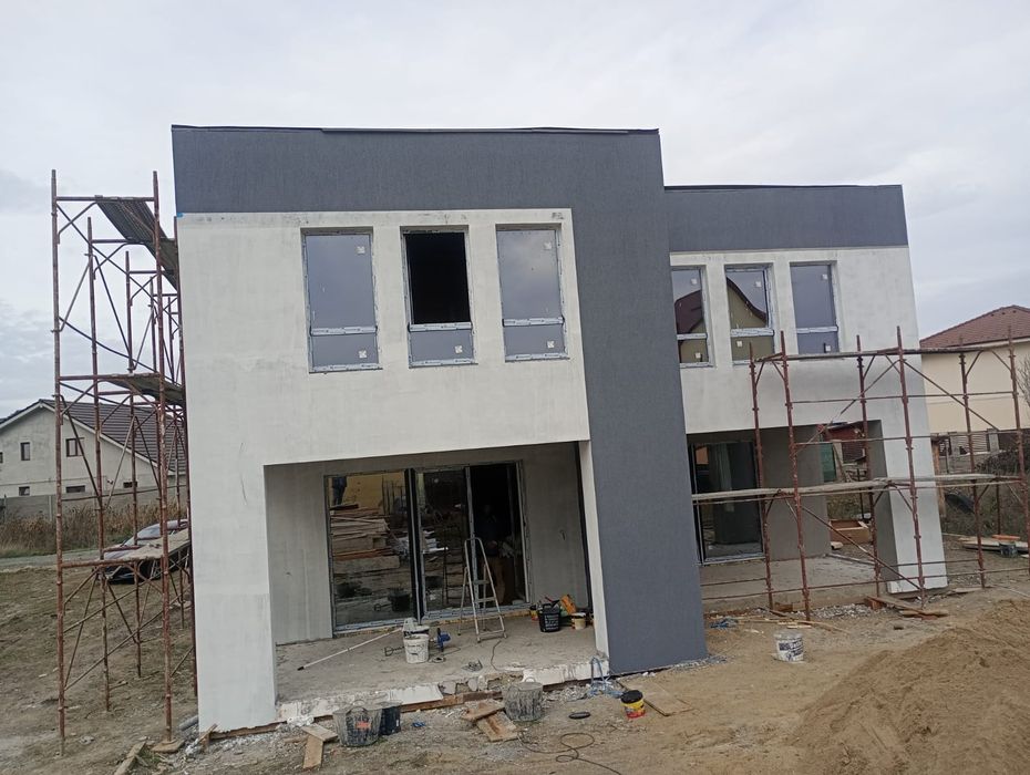 Fațade,  case la roșu,  gri , acoperiș, structuri,  betoane Am o echip