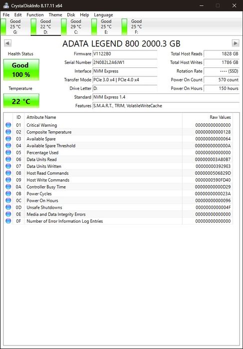SSD NVME M.2 ADATA Legend 800 2TB 100% Life