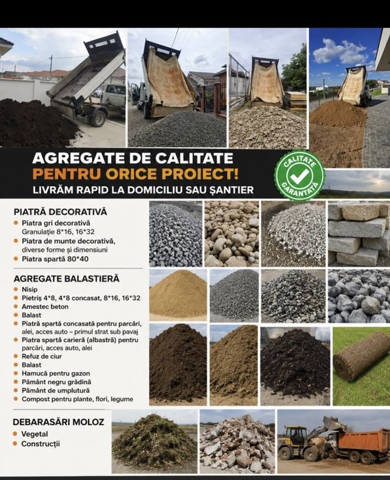 Piatra gri decorativa piatra sparta nisip pietris pamant negru gradina hamuca balast agregate balastiera moloz compost piatra concasata