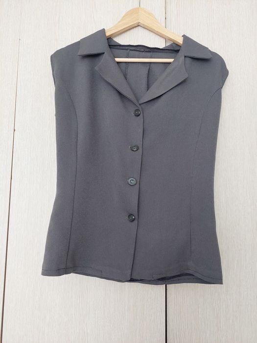 Costum dama elegant pe comanda premium gri inchis vesta pantaloni S