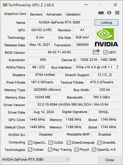 Видеокарта RTX 3080