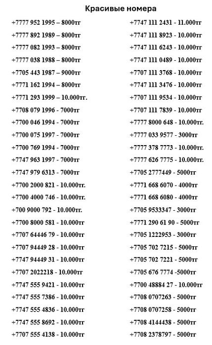 VIP красивые номера Beeline (Билайн), Tele2, Altel, Activ сим карта